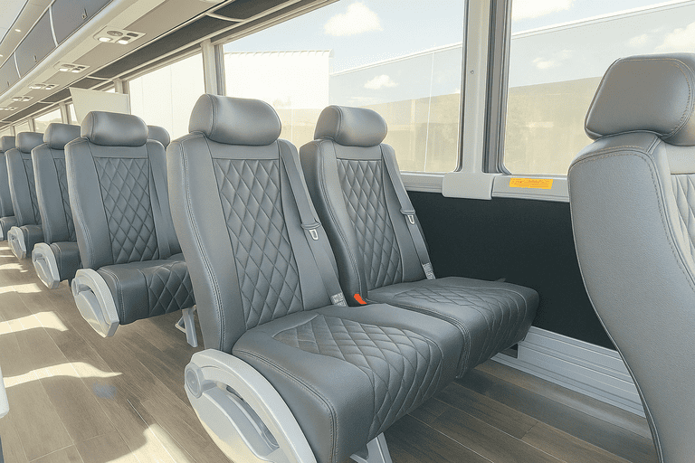 interior of Hoover Minibus Company charter bus